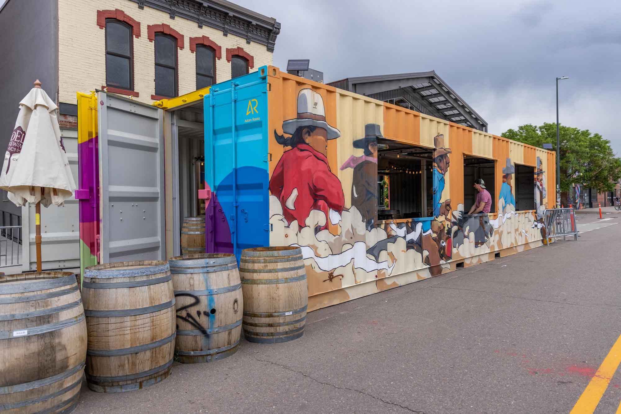 ROXBOX Containers shipping container patio built for Odell Brewing Co. in the RiNo Art District of Denver, Colorado.