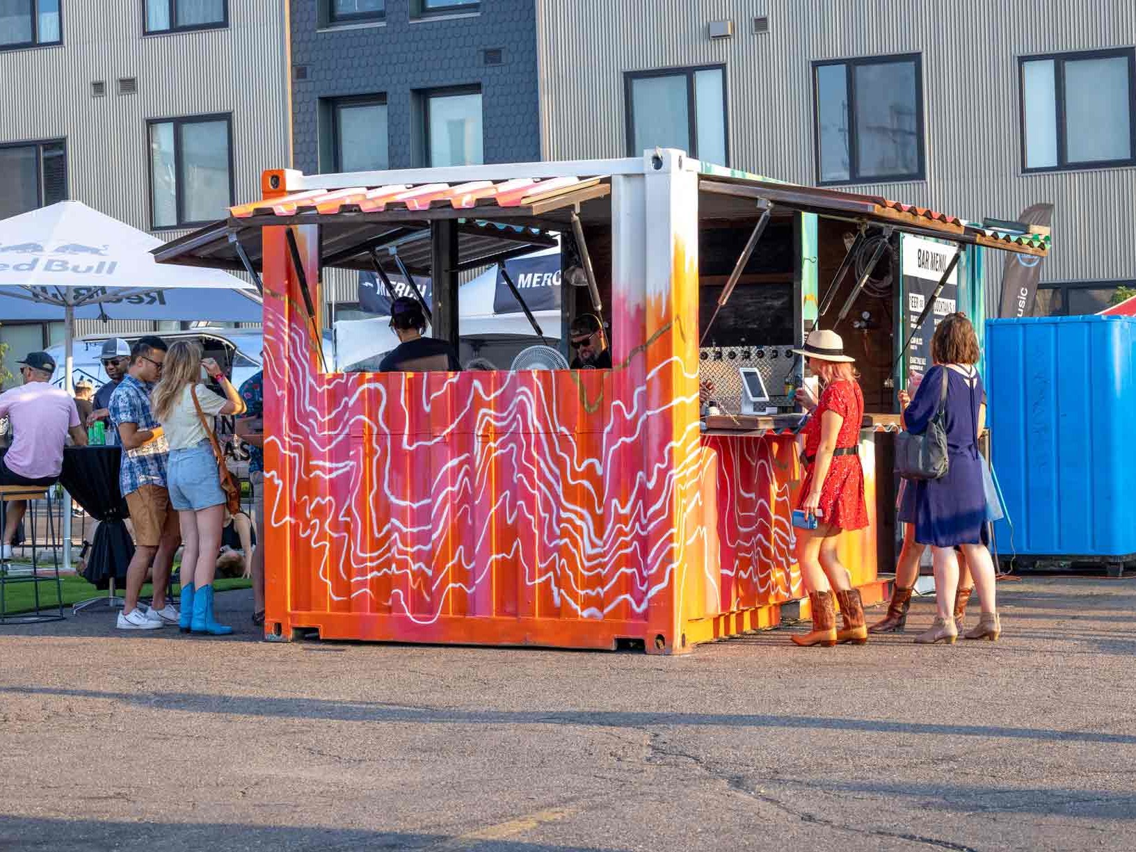 Custom shipping container bar built by ROXBOX Containers for Two Parts Denver.
