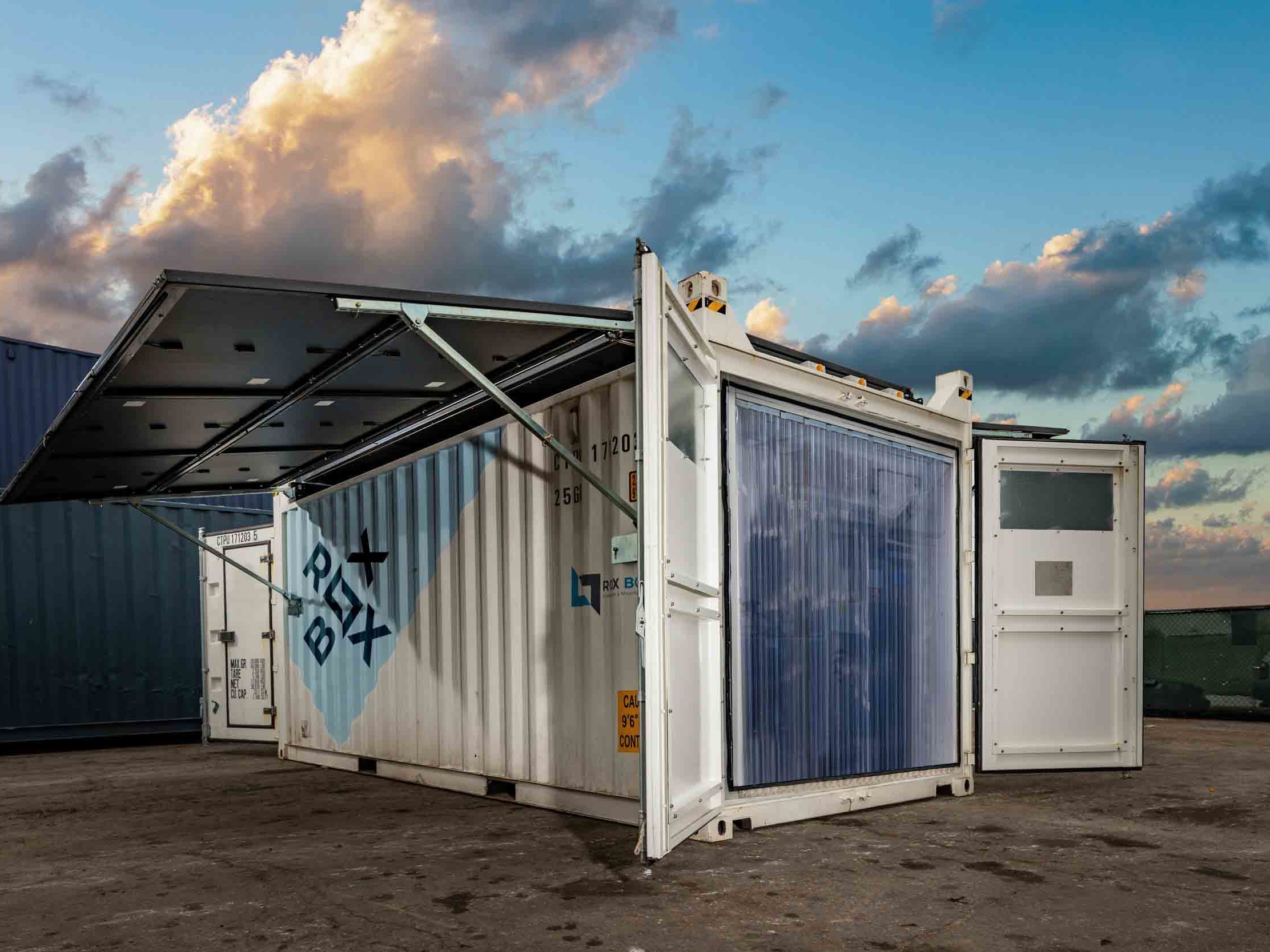 ROXBOX Containers 20' HELIOS Solar shipping container refrigeration unit.
